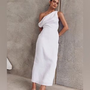 Dissh CASS WHITE LINEN ASYM MIDI DRESS